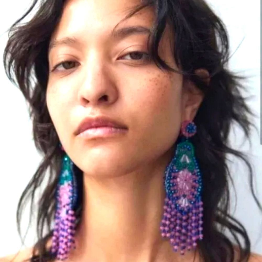 New! ZARA Tropical Boho Pink Blue Green Beaded Fringe Earrings | NWOT